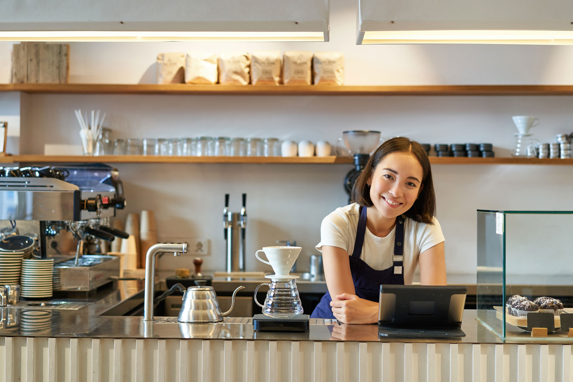 Smiling Lady in front cafe counter - Kesuma Square, commerce property of single storey shop in semenyih